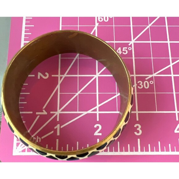 Vintage Black White Geometric Brass Bangle Bracelet 1" Wide Estate 2.5" Diameter - Picture 4 of 4
